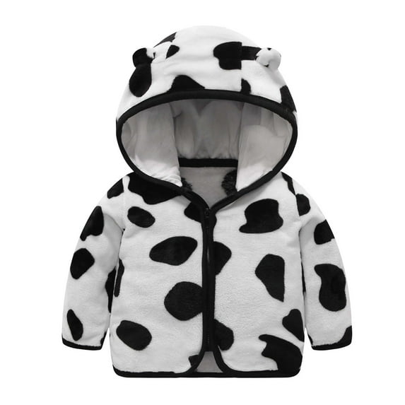 TAIAOJING Toddler Girl Boy Zip Up Hooded Sweatshirts Jacket Kids Baby Boy Cute Ear Zipper Print Thick Hooded Coat Warm Fall Winter Warm Outerwear 12-18 Months