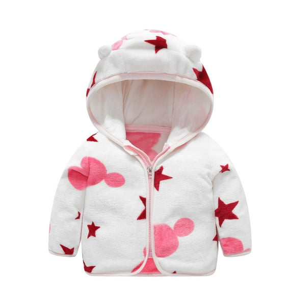 TAIAOJING Toddler Girl Boy Zip Up Hooded Sweatshirts Jacket Kids Baby Boy Cute Ear Zipper Print Thick Hooded Coat Warm Fall Winter Warm Outerwear 3-4 Years