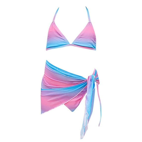 TAIAOJING Girls's Swimsuit Three Piece Rainbow Bikini Swimsuit For 6 To 14 Years Swimming Pool Hot Spring Natatorium For 6-8 Years