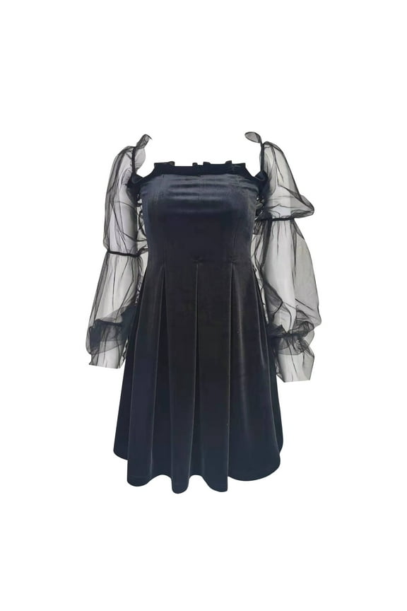 Gothic Style Sheer Ruffled High Waist Strapless Dress