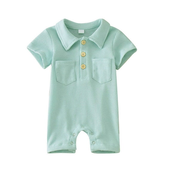 TAIAOJING Infant Boys Girls Short Sleeve Solid Pullover Romper Gentleman Jumpsuit For 6-12 Months