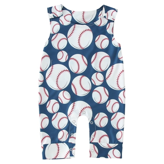 TAIAOJING Infant Boys Summer Sleeveless Jumpsuit Cartoon Baseball Print Outwear For Children Clothes For 3-6 Months