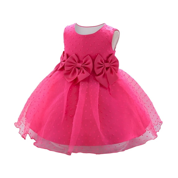 TAIAOJING Infant Girls Sleeveless Bowknot Mesh Princess Dress Fashion Festival Christening Dress For 3-6 Months