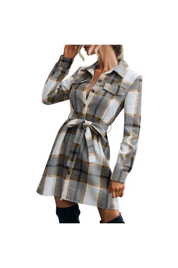 Jackets For Women Lattice Print Single Button Front Style Long Coat