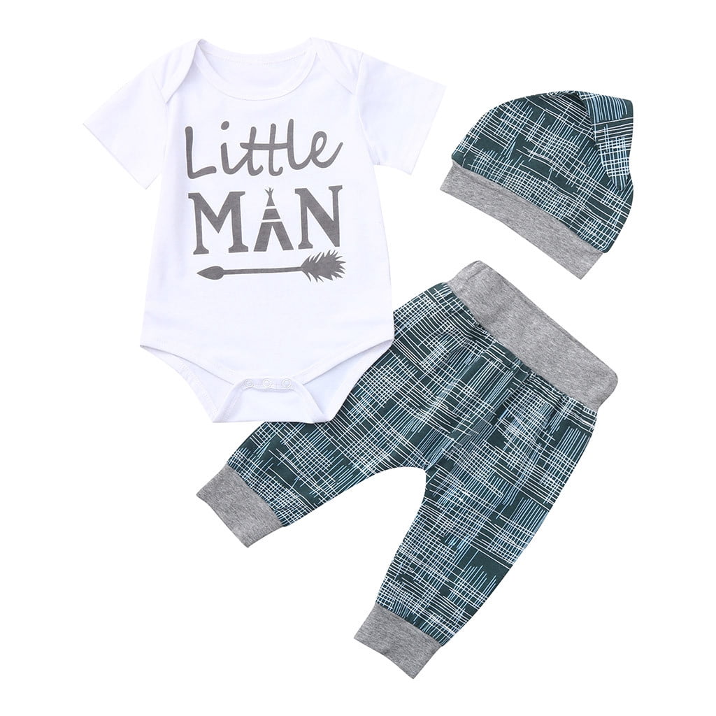 TAIAOJING Kid Toddler Boy Clothes Letter Pants Baby Tops+ Set Hat