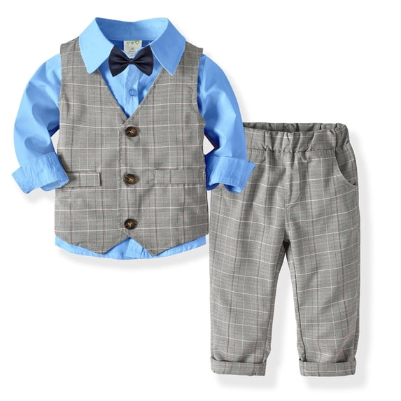 TAIAOJING Kid Toddler Boy Clothes Outfit 3PCS Toddler Kids Baby Boy Outfits Bowtie Gentleman Vest Long Sleeve T-Shirt Pants Party Clothes Set For 5-6 Years