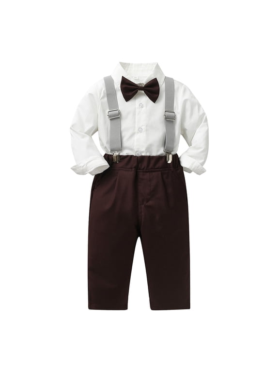 Kid Toddler Boy Clothes Outfit Toddler Boys Long Sleeve Shirt Tops Pants With Tie Child Kids Gentleman Outfits Party Dress For 2-3 Years