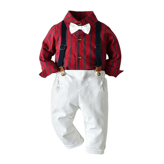 TAIAOJING Kid Toddler Boy Clothes Outfit Toddler Boys Long Sleeve Stripe Tops And Pants 3PCS Child Kids Gentleman Bowtie Set&Outfits Overalls For 4-5 Years