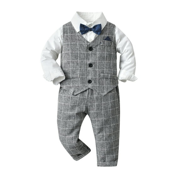 TAIAOJING Kid Toddler Boy Clothes Outfit Toddler Boys Long Sleeve T Shirt Tops Plaid Vest Coat Pants Child Kids Gentleman Outfits For 4-5 Years