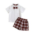 thumbnail image 1 of TAIAOJING Kid Toddler Boy Clothes Outfit Toddler Boys Summer Suit Short Sleeved White Shirt With Bow Tie Red Plaid Shorts Performance Suit Gentleman Suit For 18-24 Months, 1 of 8