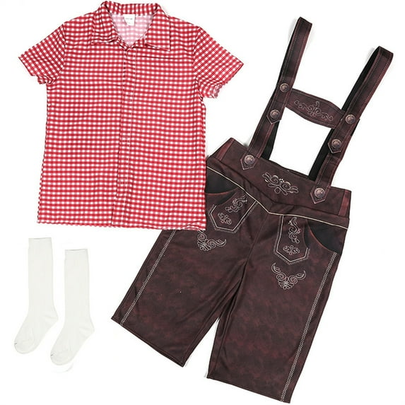 TAIAOJING Kids Boys Girls 2Pcs Clothes Set Toddler Baby Summer Print Cotton The Oktoberfest Short Sleeve Shirt Suspender Pants Skirts Socks Outfits Clothes 4-6 Years