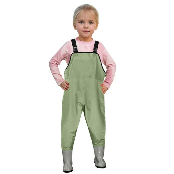 TAIAOJING Kids Boys Girls Chest Waders Youth Fishing Waders With Pocket For Toddler Children Waterproof & Fishing Waders With Boots 4-5 Years