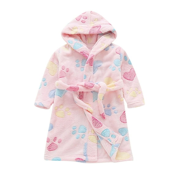 TAIAOJING Kids Boys Girls Hooded Bathrobe Cartoon Toddler Baby Cartoon Bathrobes Flannel Night-Robe Sleepwear 5-6 Years