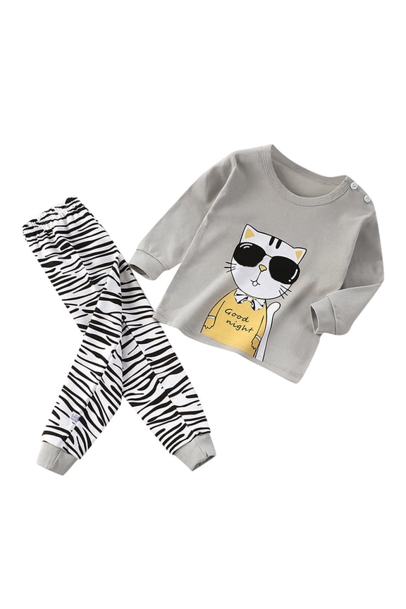 Kids Cartoon Pajama Sets Boys Girls Girls Boys Toddler Soft Pajamas Toddler Cartoon Prints Long Sleeve Kid Sleepwear Sets Cute Pjs Sleepwear 6-12 Months