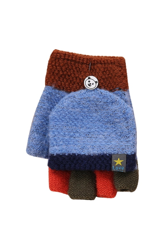 Kids Fingerless Gloves Toddler Soft Convertible Flip Top Color Block Gloves Kids Baby Boys Girls Winter Warm Knit Fingerless Mitten