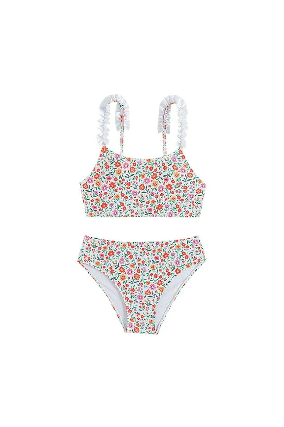 Kids Girl's Floral Print 2 Piece Swimsuit Swimwear Bathing Suit Cute Bikini Set For 9-10 Years