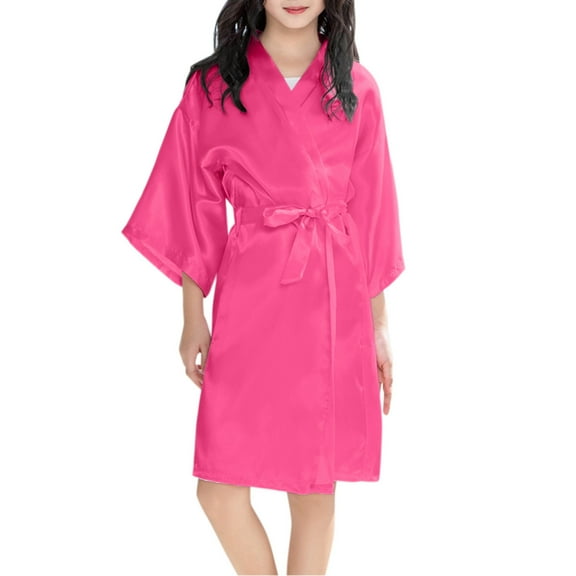 TAIAOJING Kids Girl's Satin Silky Kimono Robe for Spa Bathrobe Summer Print Baby Kimono Robes Children Sleepwear jacket Coat 2-3 Years