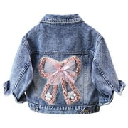TAIAOJING Kids Girls Boys Denim Jacket Button Down Girls Bowboy Long Sleeve Coat Grls Cartoon Cute Top Jeans Fall Winter Outerwear 3-4 Years