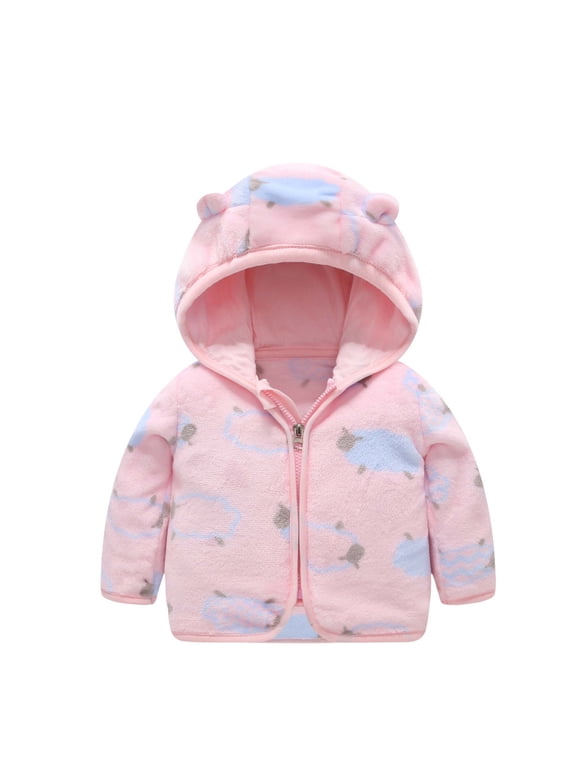 Kids Girls Boys Winter Warm Coats Jacket Toddler Baby Cute Ear Zipper Print Thick Hooded Coat Warm Outwear Winter Clothes 4-5 Years