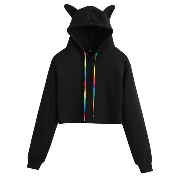 TAIAOJING Kids Girls Pullover Sweatshirt Kids Cute Cat Ear Crop Tops Long Sleeve Causal Plain Hoodie Sweatshirt Shirt 12-14 Years