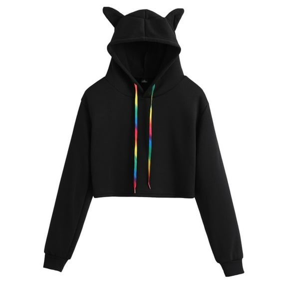 TAIAOJING Kids Girls Pullover Sweatshirt Kids Cute Cat Ear Crop Tops Long Sleeve Causal Plain Hoodie Sweatshirt Shirt 12-14 Years