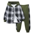thumbnail image 1 of TAIAOJING Kids Pullover Outfit Hoodie and Sweatpants Suit Toddler Boys Girls Long Sleeve Patchwork Plaid Prints T Shirt Hooded Tops Pants Outfits 5-6 Years, 1 of 4