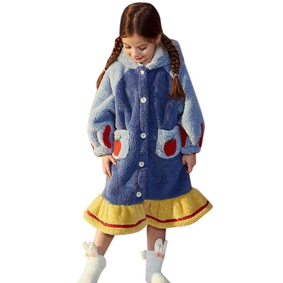 TAIAOJING Kids Robe Boys Girls Hooded Sleepwear Girls Cute Flannel Hooded Robes Button Front Robe With Pockets Comfortable Nightdress Home Clothes 9-10 Years