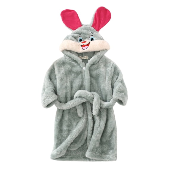 TAIAOJING Kids Robe Boys Girls Hooded Sleepwear Toddler Baby Cartoon Bathrobes Hooded Warm Flannel Night-Robe Sleepwear Pajamas 1-2 Years