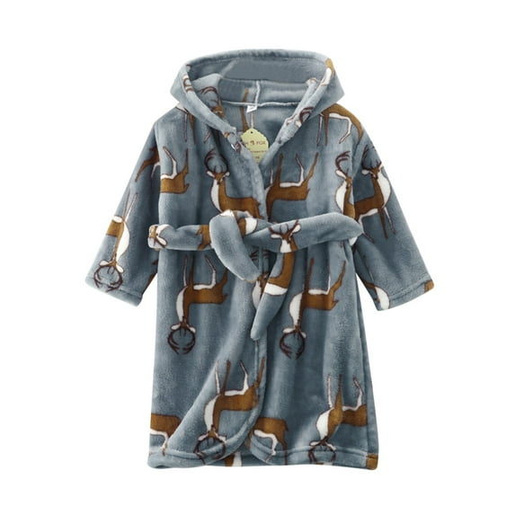 TAIAOJING Kids Robe Boys Girls Hooded Sleepwear Toddler Baby Robe Suit Bathrobes Hooded Warm Flannel Night-Robe Sleepwear Soft Pajamas Suit 1-2 Years
