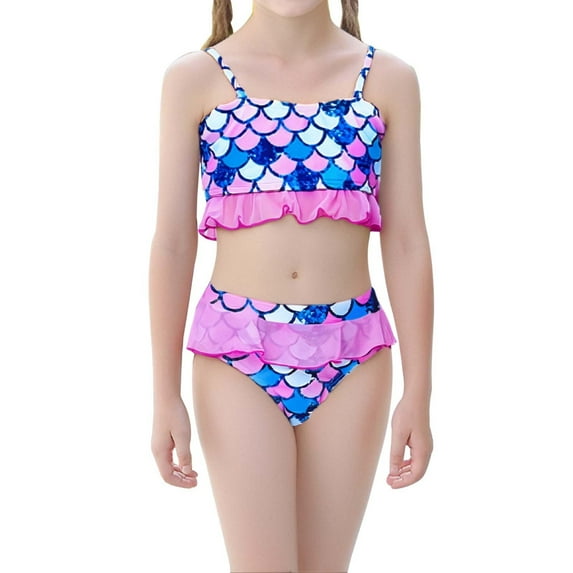 TAIAOJING Kids Scale Print Bikini Swim Wear Swimsuit Summer Pool Hawaii Tropical Beachwear Girls Cute Two Piece Swimwear For Toddler Kids Classic 6-7Y