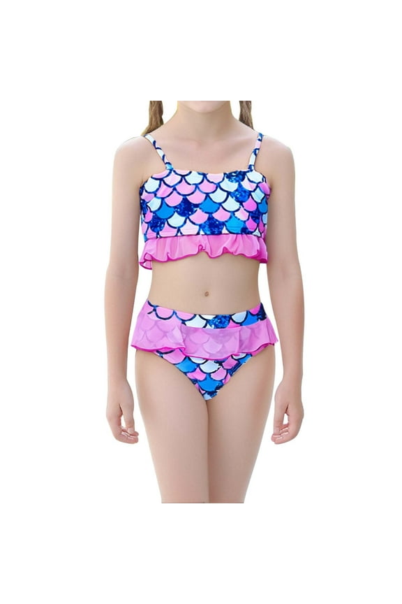 Kids Scale Print Bikini Swim Wear Swimsuit Summer Pool Hawaii Tropical Beachwear Girls Cute Two Piece Swimwear For Toddler Kids Classic 6-7Y