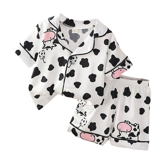 TAIAOJING Kids Toddler Baby And Girls Spring Summer Milk Cow Print Short Sleeve Home Wear Outfits For 12-18 Months
