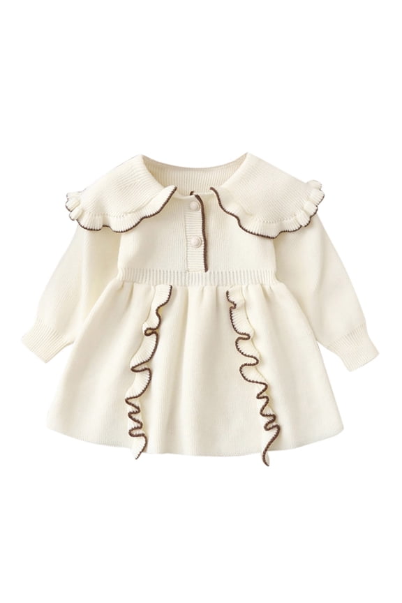 Kids Toddler Baby Girls Long Sleeve Patchwork Ruffled Sweater Princess Dress Outfits 18-24 Months