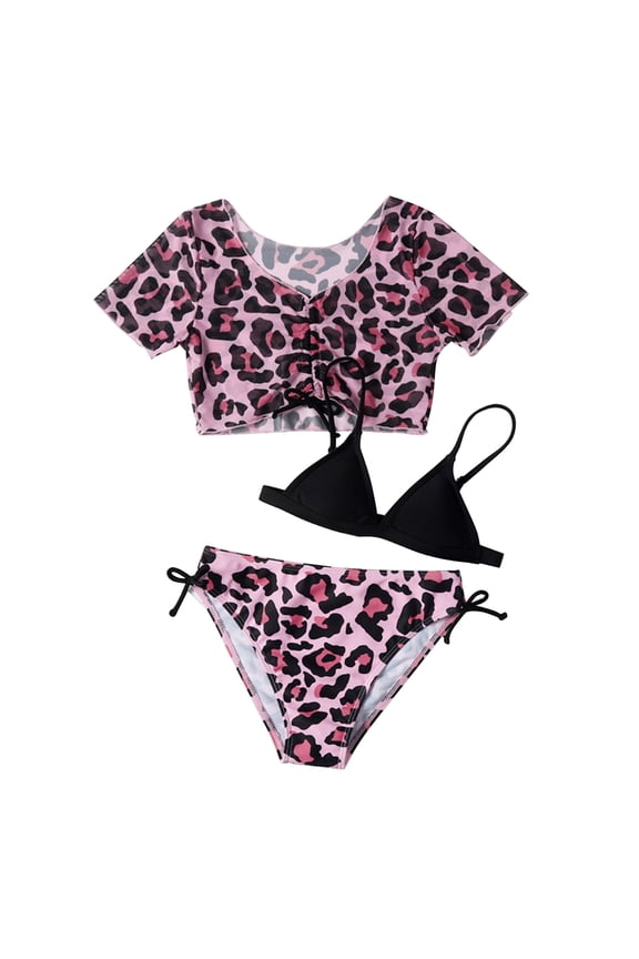 Kids Toddler Baby Girls Spring Summer Print Cotton Sleeveless Quick Dry Print Bikini 3PC Beach Swimsuit Swimwear Clothes For 9-10 Years