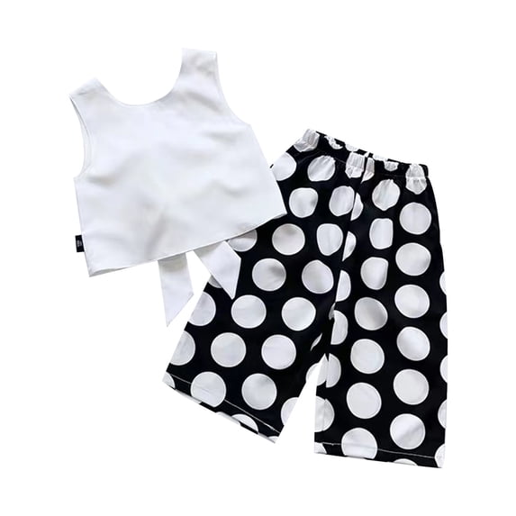 TAIAOJING Kids Toddler Baby Girls Summer Sleeveless Solid Vest Polka Dot Pants Set Clothes 6-7 Years