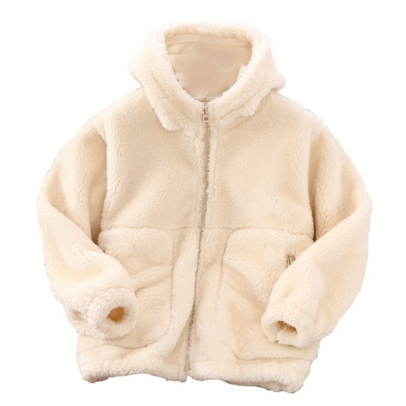 TAIAOJING Kids Toddler Jacket Boys Girls Long Sleeve Winter Solid Colour Zippered Hoodie Coat Thicken Warm Fall Outfits 4-5 Years