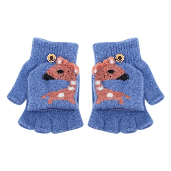 TAIAOJING Kids Winter Gloves Outdoor Knitted Warm Convertible Flip Mittens Top Fingerless Children Gloves