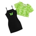 thumbnail image 1 of TAIAOJING Litter Girl's 2 Piece Outfits Short Sleeve Mesh Sheer Butterfly Crop Top And Cartoon Print Camisole Dress Set For 4-5 Years, 1 of 4