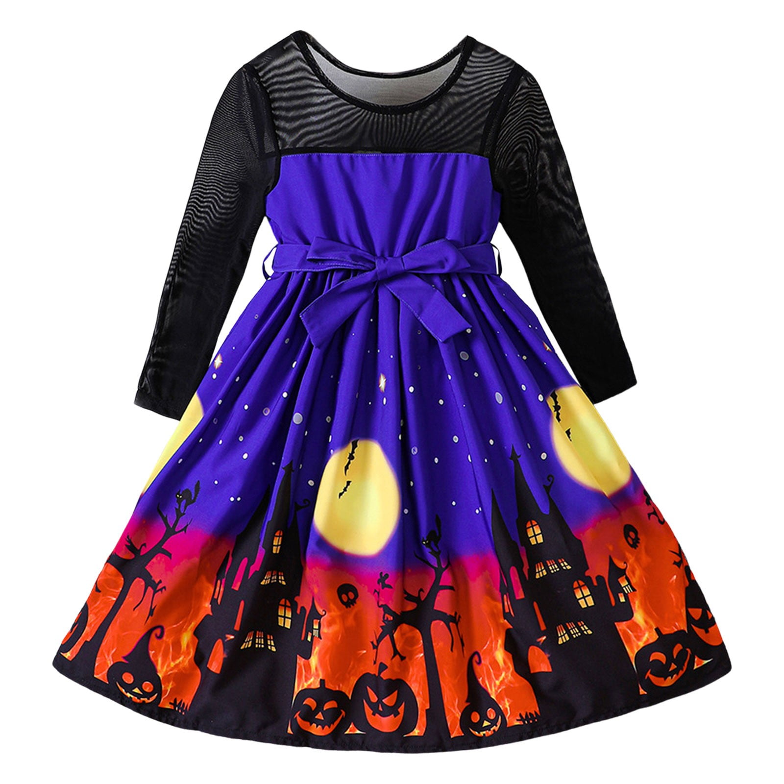 TAIAOJING Little Girl Long Sleeve Dress Toddler Girls Prints Ruffles