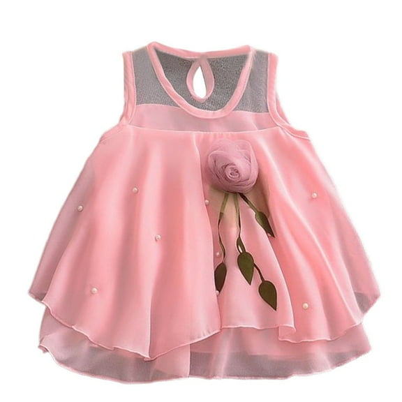 TAIAOJING Little Girls 2PCS Summer Outfits Solid Tulle Sleeveless Dresses Baby Flowers Skirt Party Princess Set Toddler Girl Outfit 18-24 Months