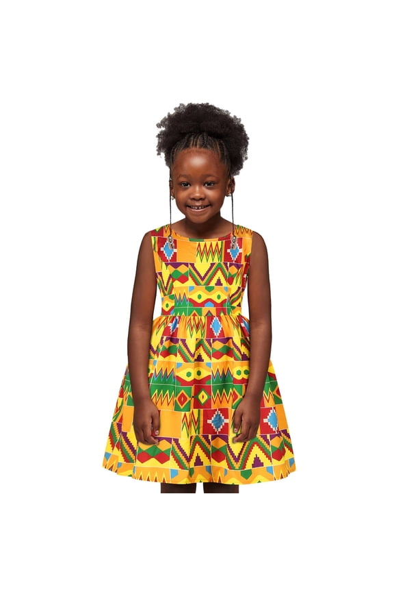 Little Girls Princess Dress Toddler Kids Baby African Dashiki Traditional Style Sleeveless Round Neck Dress Ankara Princess Dresses Outfits 3-4 Years