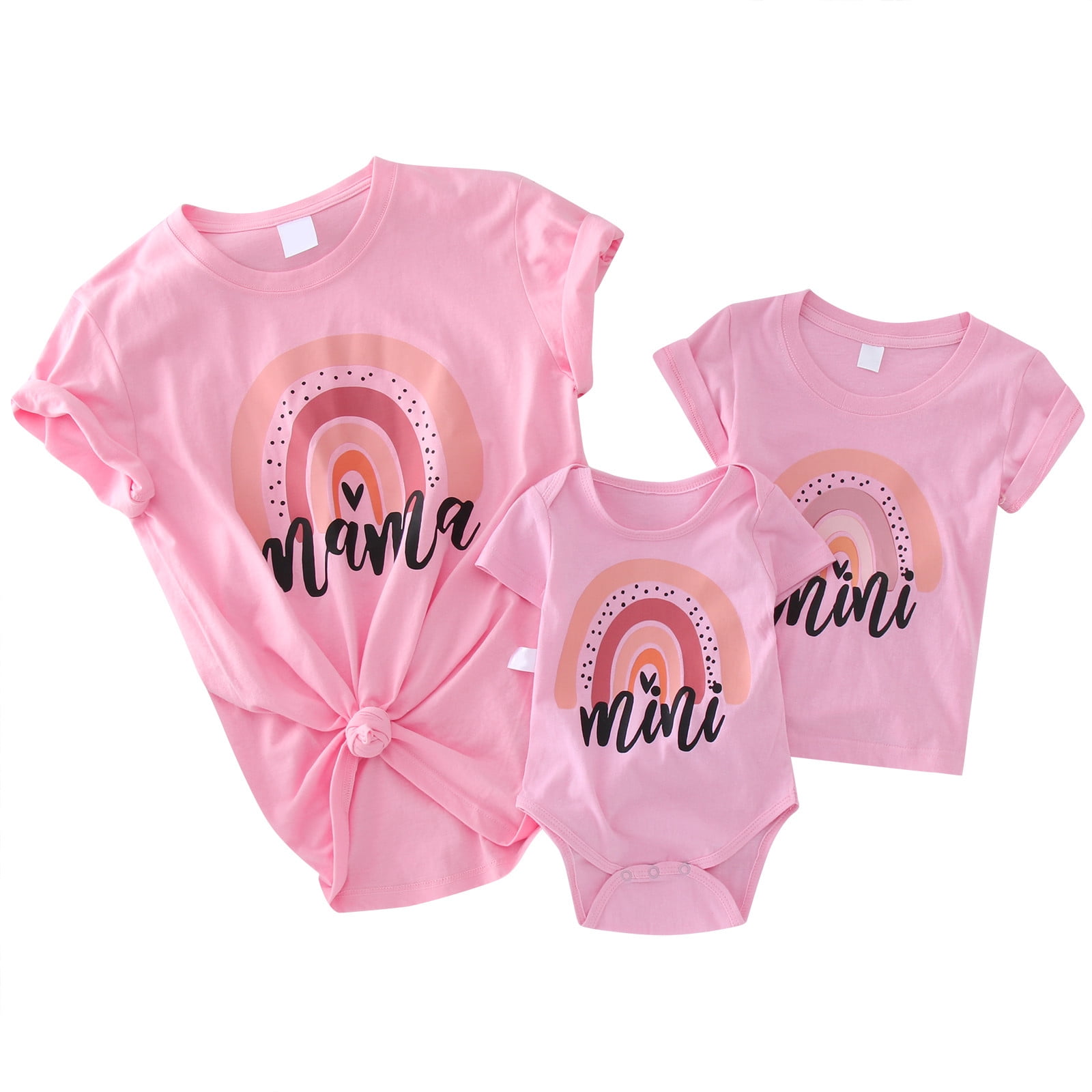 TAIAOJING Mama and Mini Shirts Clothes Letter Girls Rainbow Boys Sleeve Family Baby For Outfits And Me Romper Mommy Summer Short Bodysuit Girls Romper&Jumpsuit