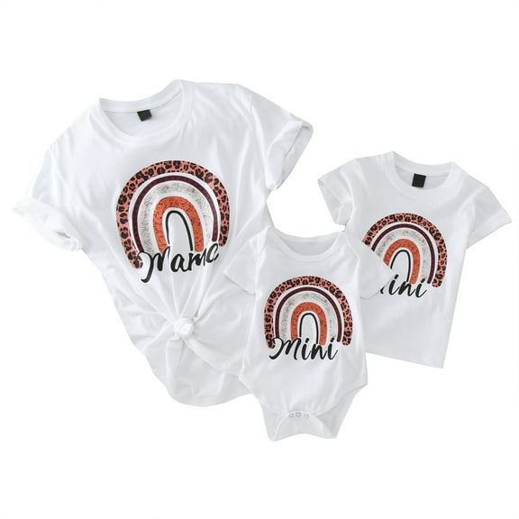 TAIAOJING Mama and Mini Shirts Clothes Letter Girls Rainbow Boys Sleeve Family Baby For Outfits And Me Romper Mommy Summer Short Bodysuit Girls Romper&Jumpsuit 6-9 Months