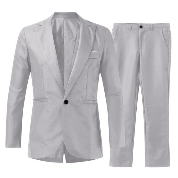 TAIAOJING Men 2 Piece Outfit Pieces Suit Elegant Solid One Button Slim Fit Single Party Suit Shirt Pants Tie Set Tracksuit