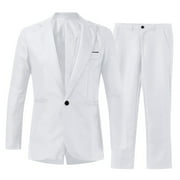 TAIAOJING Men 2 Piece Outfit Pieces Suit Elegant Solid One Button Slim Fit Single Party Suit Shirt Pants Tie Set Tracksuit