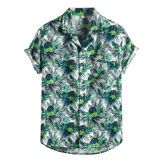 TAIAOJING Men Casual Shirts For Summer Cotton Linen Print Short Sleeve Colorblock Striped Lapel With Pocket Button Down Blouse Shirt