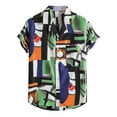 thumbnail image 1 of TAIAOJING Men Casual Shirts For Summer Cotton Linen Print Short Sleeve Colorblock Striped Lapel With Pocket Button Down Blouse Shirt, 1 of 5