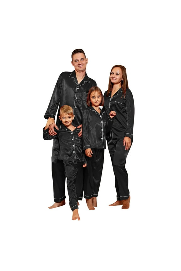 Men Satin Silk Pajamas Set Satin Pajamas PJ's Solid Family Matching Sleepwear Nightwear Pants Set For