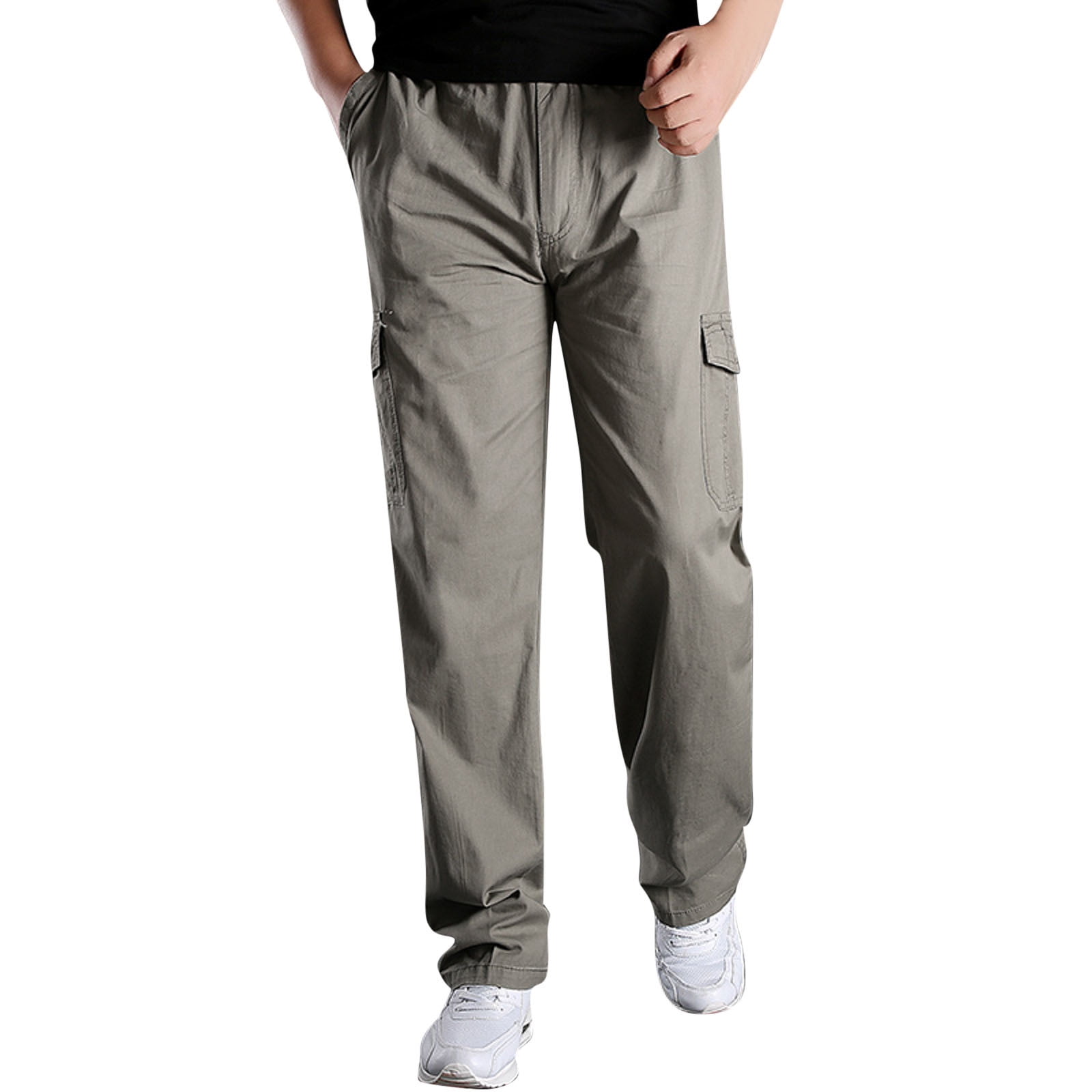 TAIAOJING Men's Baggy Cargo Pants with Pockets Fashion Casual Loose Cotton Plus Size Pocket Lace