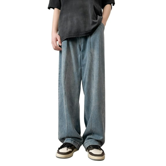 TAIAOJING Men's Baggy Cargo Pants with Pockets Fashion Loose Plus Size Jeans Street Wide Leg Trousers Pants